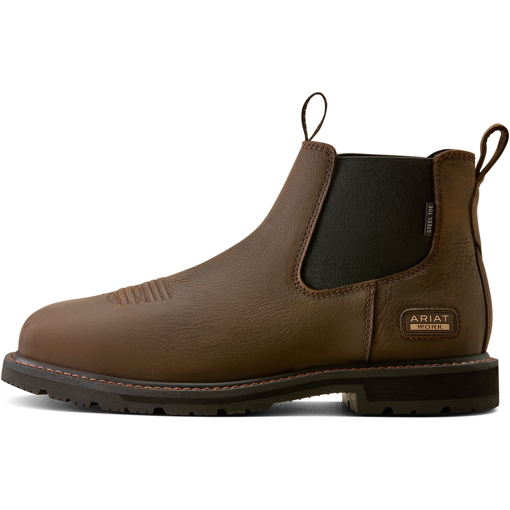 2026 Ariat Mens Groundrancher Chelsea Wide Square Toe Steel Toe Work Boot 10080331 - Dark Brown